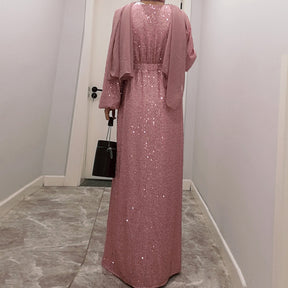 1336 sequin muslim abaya long dress