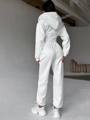 C56105  Autumn Winter Women Plain Drawstring Hooded Sweatsuit Abaya 2-Piece Set