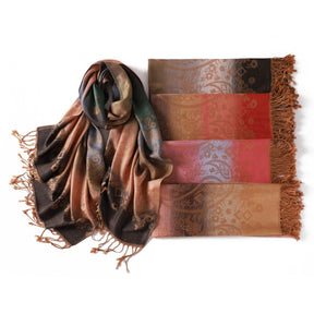 TH05-047  Rainbow Gradient Paisley Jacquard Tassel Viscose Hijab
