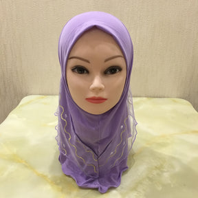 H084 2-7 tahun Tudung segera biasa sambung benang bersih