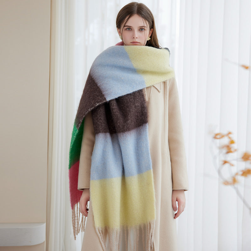 LZF078 color stripe thick winter scarf