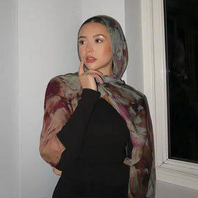 JBWJ001  Soft Modal Watercolor Printed Double-Sided Ethnic Long Hijab