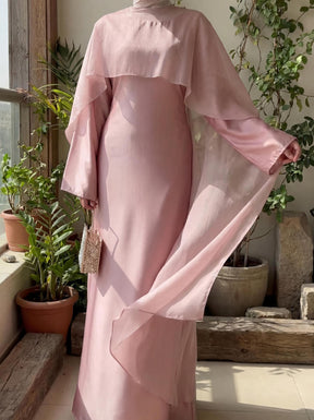 9592  Plain long-sleeve tie-belt long dress abaya