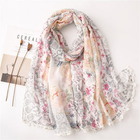SL2202-009  Women's Ethnic Cotton Linen Feel Scarf with Wheat Ears Tassels