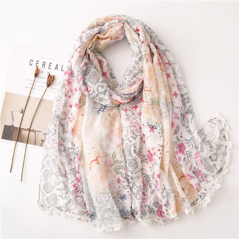 SL2202-009  Women's Ethnic Cotton Linen Feel Scarf with Wheat Ears Tassels