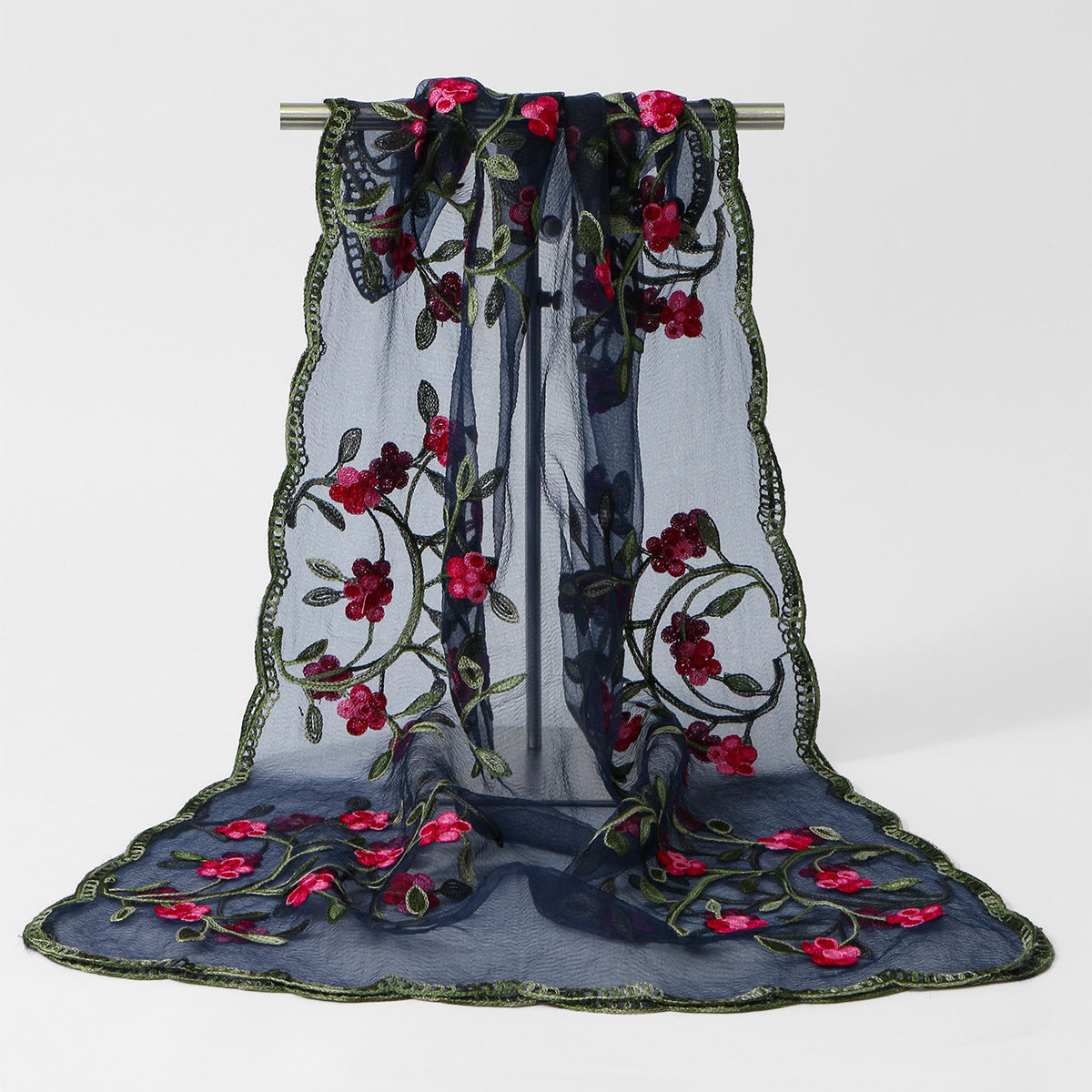 VE154  Nylon Embroidered Breathable Lightweight Hijab