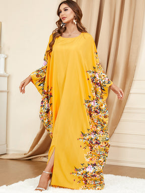 3422  Batwing sleeve printed dress