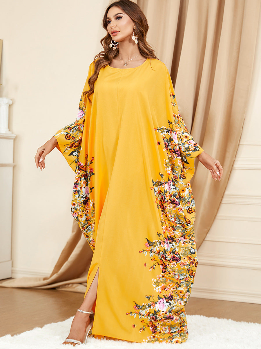 3422  Batwing sleeve printed dress