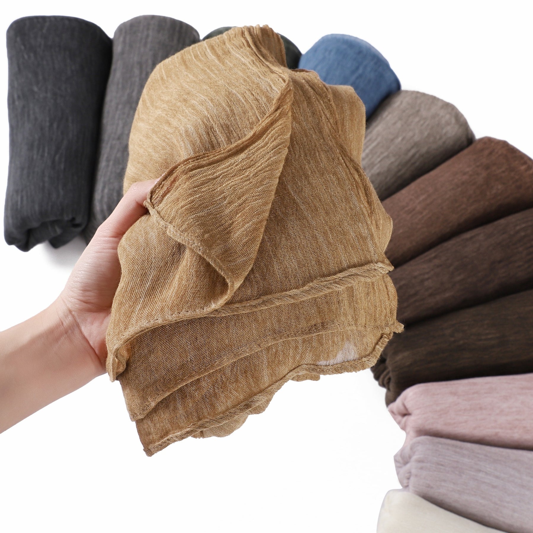 YZ322  Plain Washed-Dye Modal Crinkle Rolled-Edge Hijab