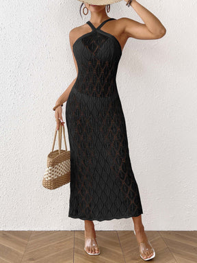 Z1047 Backless Hollow Leaf Jacquard Sling Dress