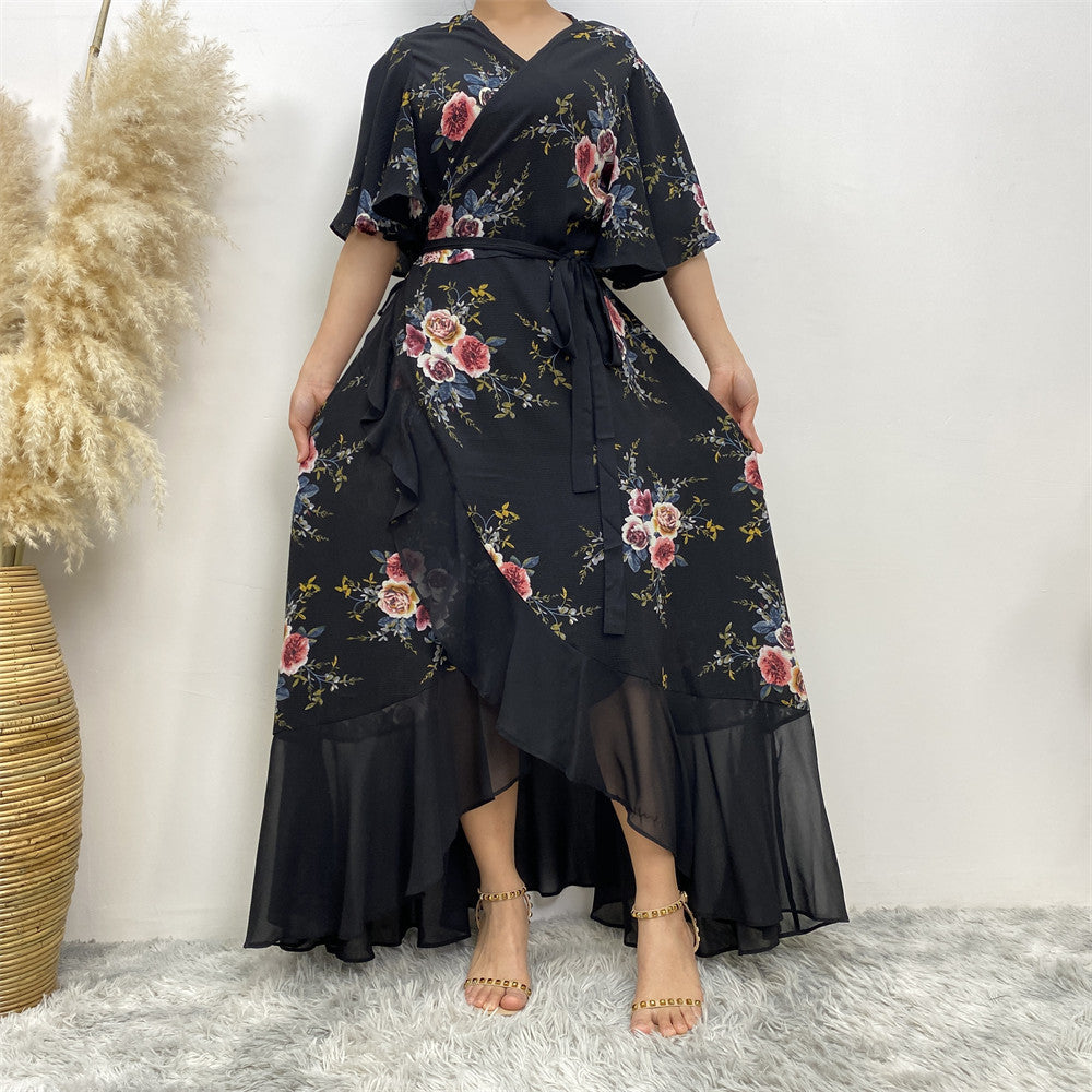 5099 Large size printed chiffon abaya dress