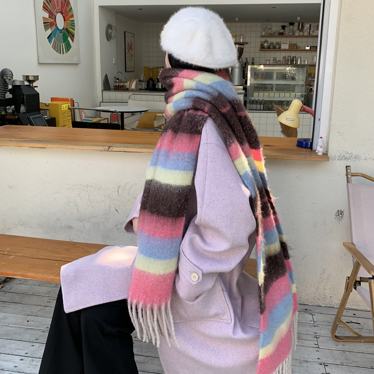 TLQHZZ-133 color stripe thick winter scarf