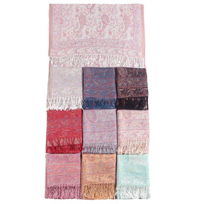 WJ046  Paisley Faux Cashmere Tassel Layering Scarf