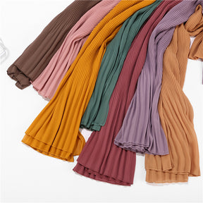 MSL073 solid color pleated pearl chiffon hijab