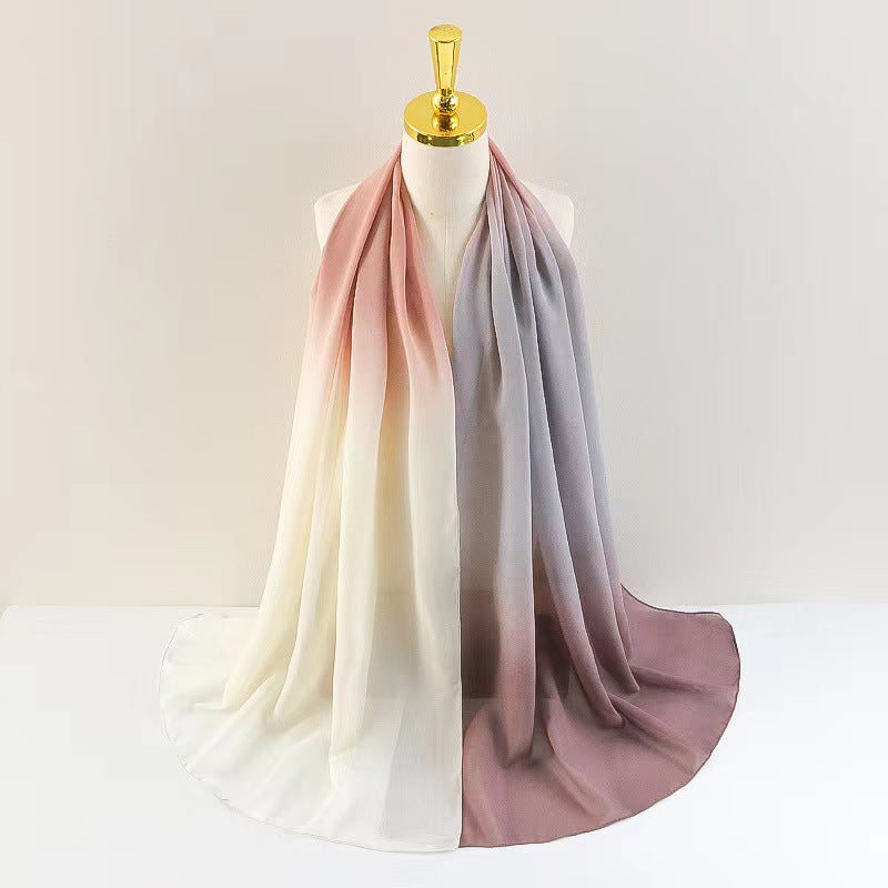 OC011  New gradual color fine chiffon large size scarf women's shawl long scarf Fashion casual scarf thin sunscreen gauze scarf