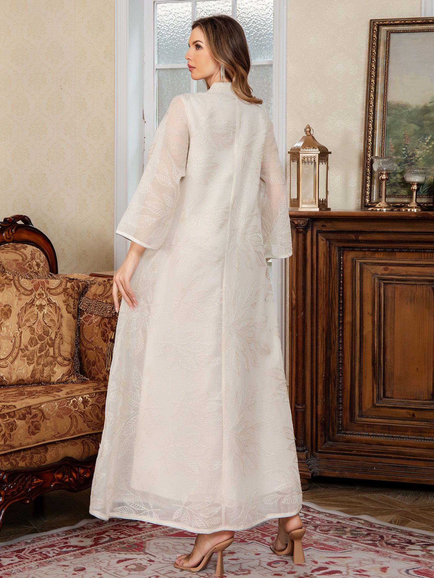 SMT169  Mesh dress with full embroidery