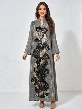 MT557  Stand Collar Sequin Beaded Embroidered Luxury Dress