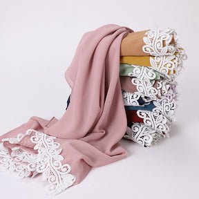 MSL258 plain pearl chiffon lace edge hijab scarf