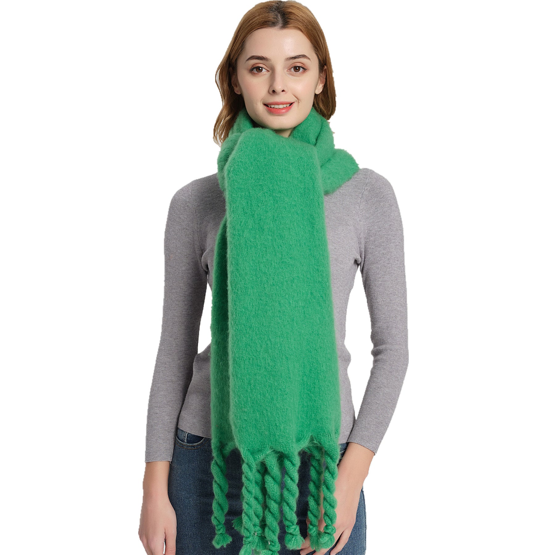 JH-GWB23 plain loop yarn braid tassel winter scarf