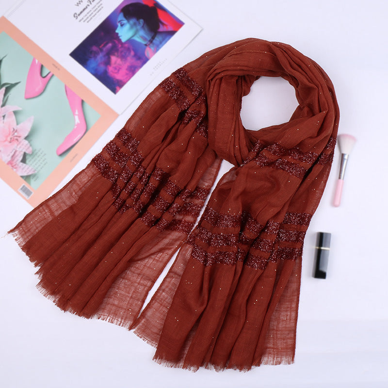 VS169   New solid color sprinkled silver bamboo cotton solid color long scarf classic monochrome striped Malay Indonesian scarf scarf