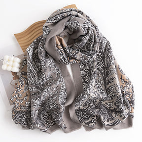 FH23-5365 Plants and flowers printed winter scarf