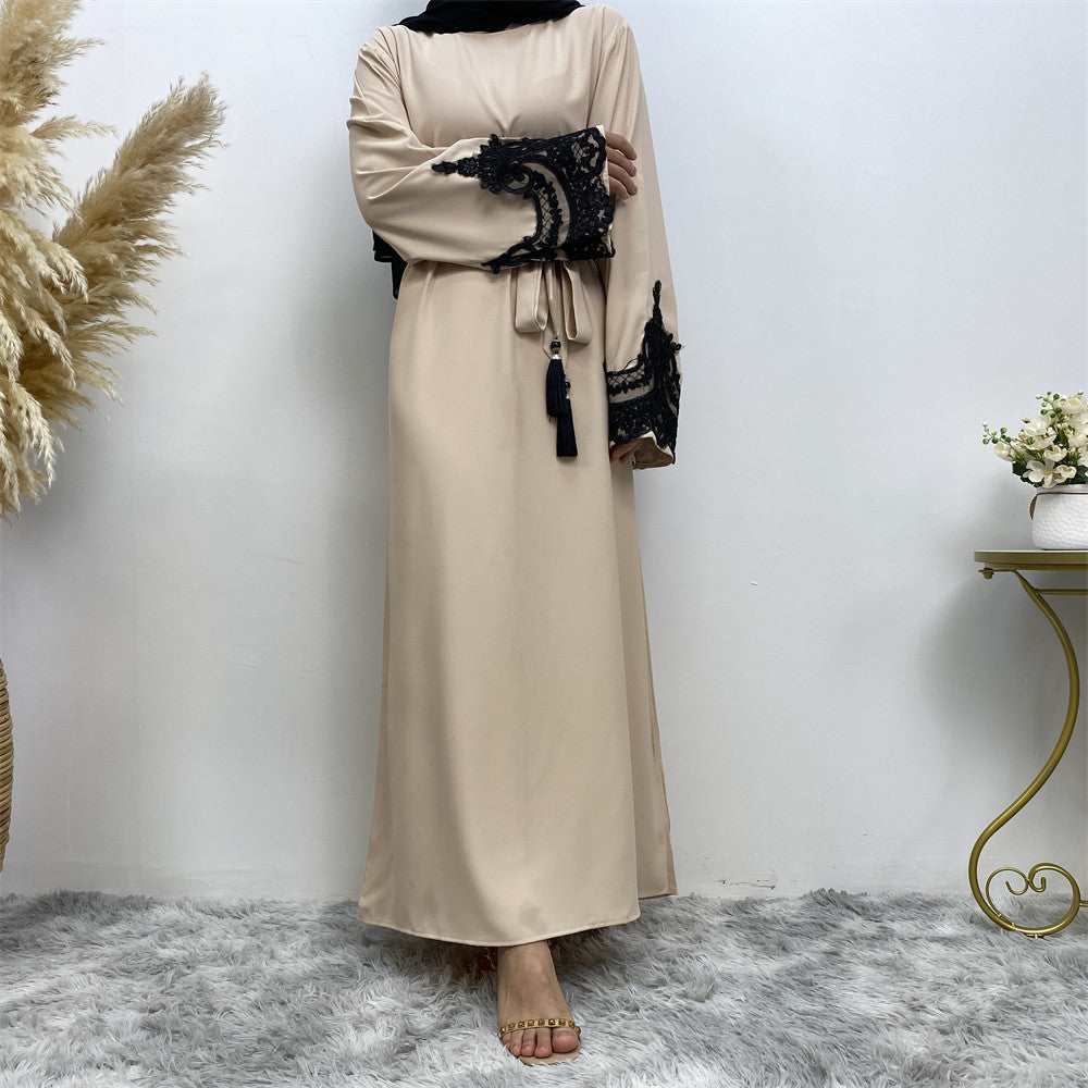 6371 Lace stitching muslim abaya dress