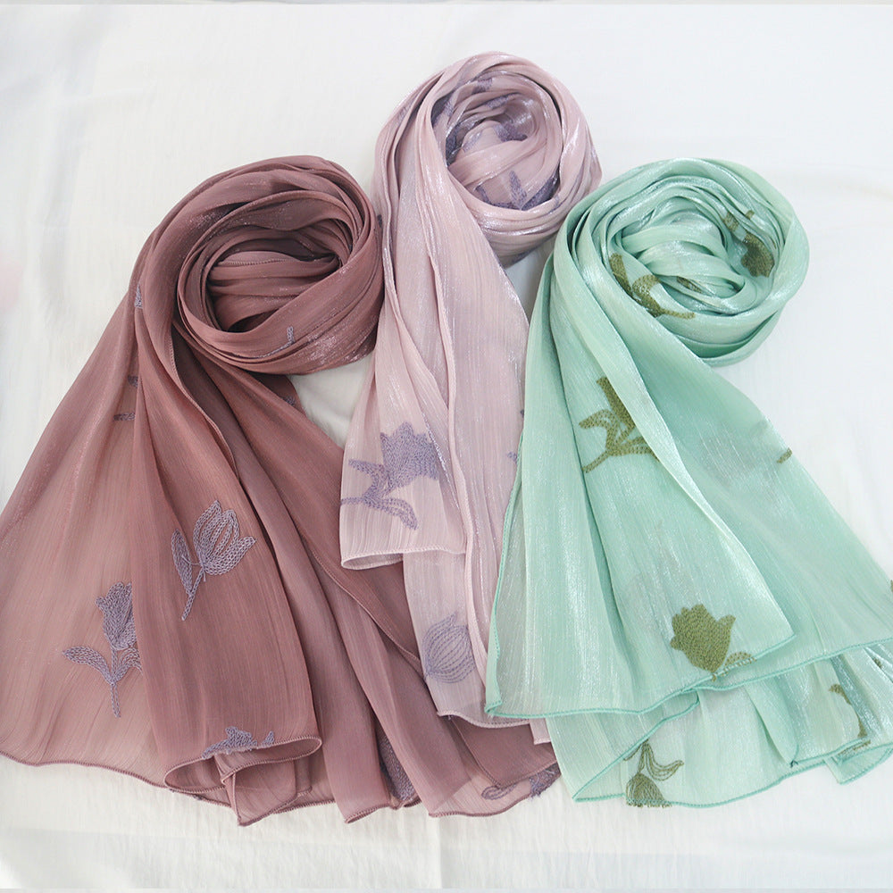 WJ103  Sea Island Silk Embroidered Sun Protection Hijab