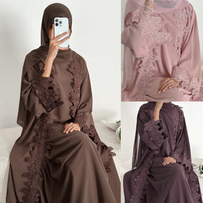 LR1184  Lace Splicing Cardigan and Inner Dress
