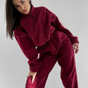 PP5972 Spring Autumn Plain Loose Zip Up Stand Collar Sweatsuit 2-Piece Set Abaya