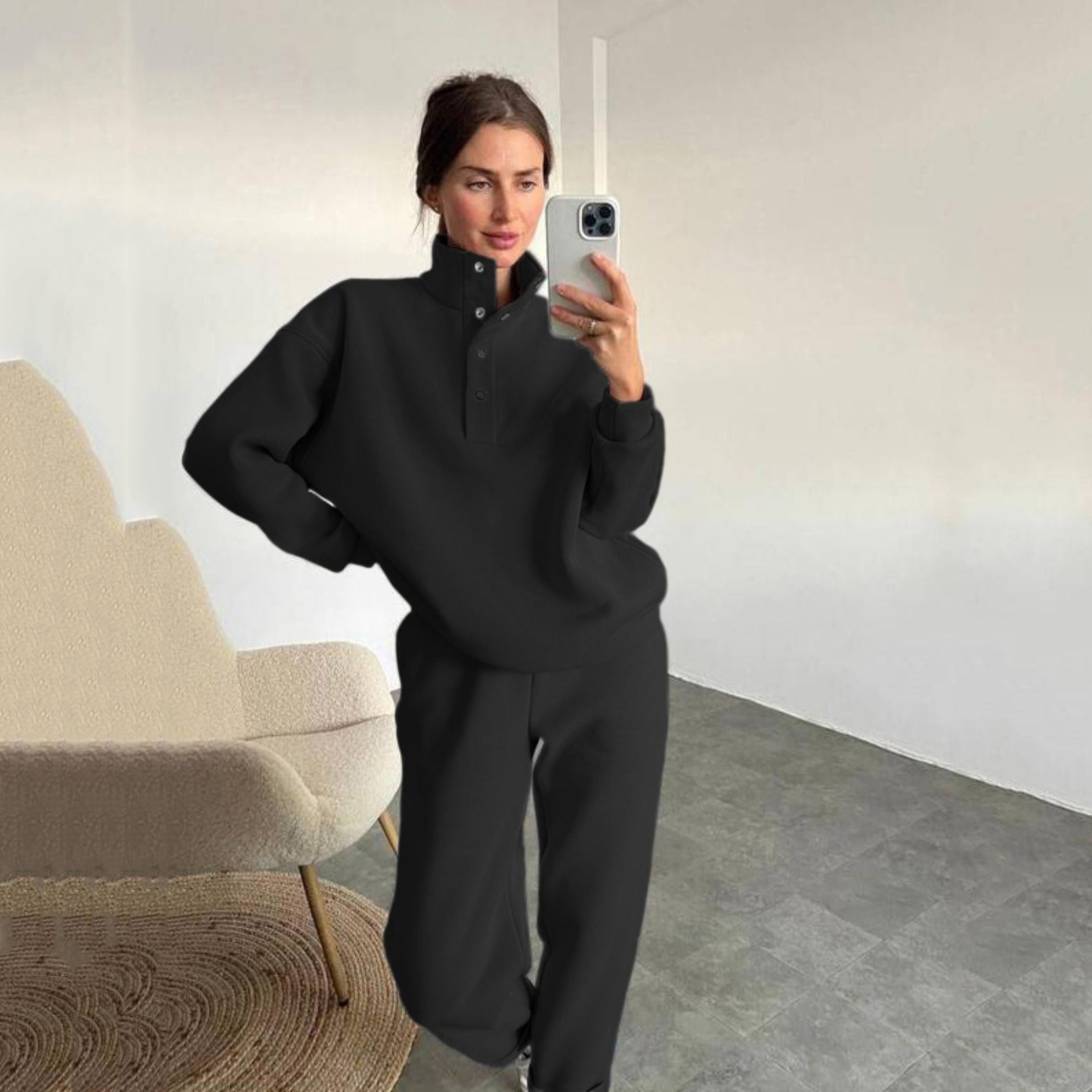 M6825  Spring Autumn Fashion Button Stand Collar Abaya 2-Piece Set