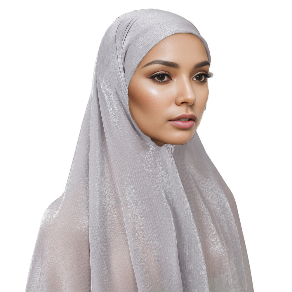 MSL355  Adjustable Cotton Jersey Muslim Cap+Island Satin Crepe Long Scarf