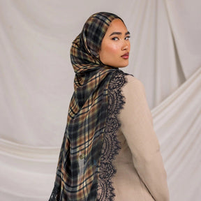 GZFJ  L-shaped lace trim printed modal double stitch hijab