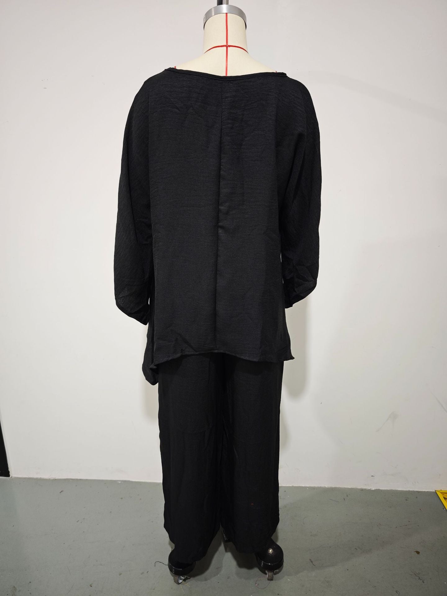 GS-30910  Women Simple Loose Linen Blend Shirt Wide Leg Pants Set