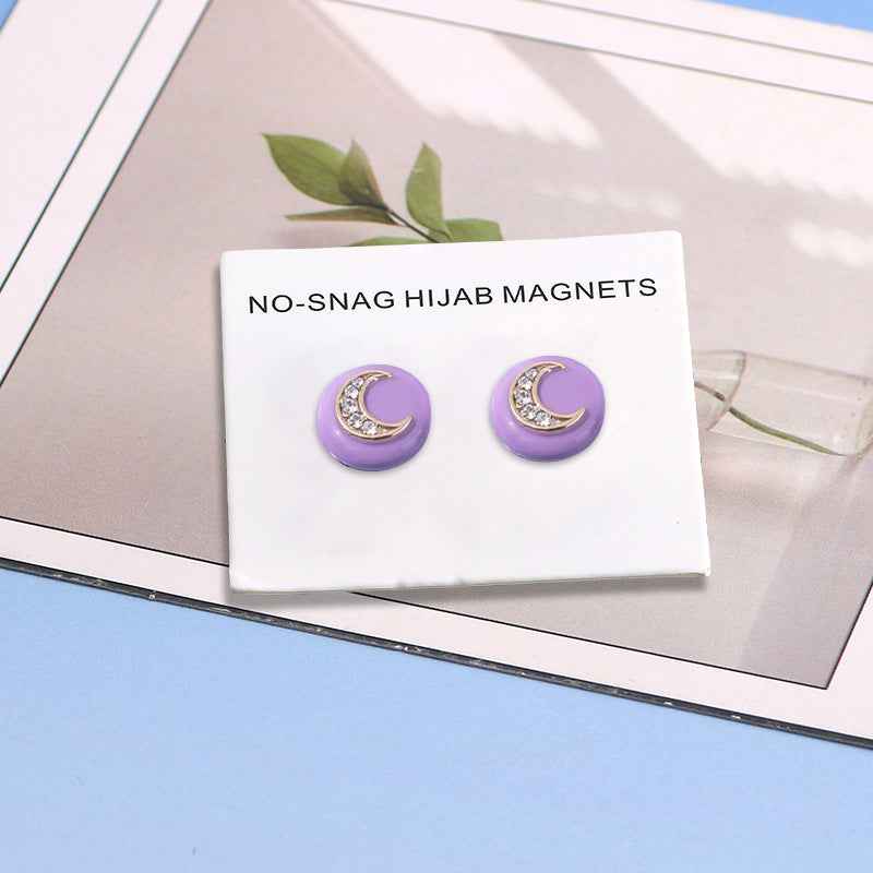 JS014-025   Crescent Moon Stars Hijab Magnetic Clasp-Plain Color MOQ: 300 pieces