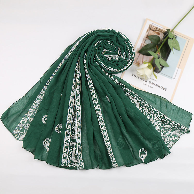 VS171 cashew embroidery cotton linen hijab scarf