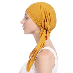 TJM-抽条飞机帽 pleated plain hijab turban hat