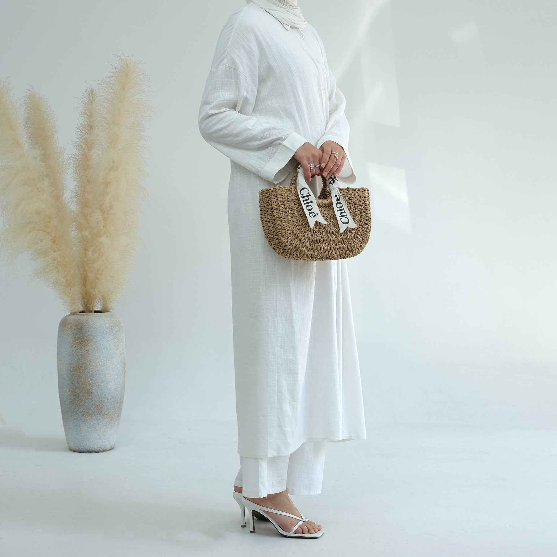 LR924  Plain Linen-Cotton Abaya Set