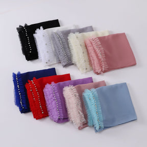 W-0108 plain pearl chiffon lace edge Nail bead hijab scarf