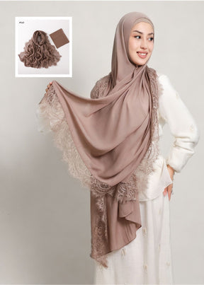 YZ347  Plain Modal Lace Hijab + Mercerized Cotton Tube Cap Set