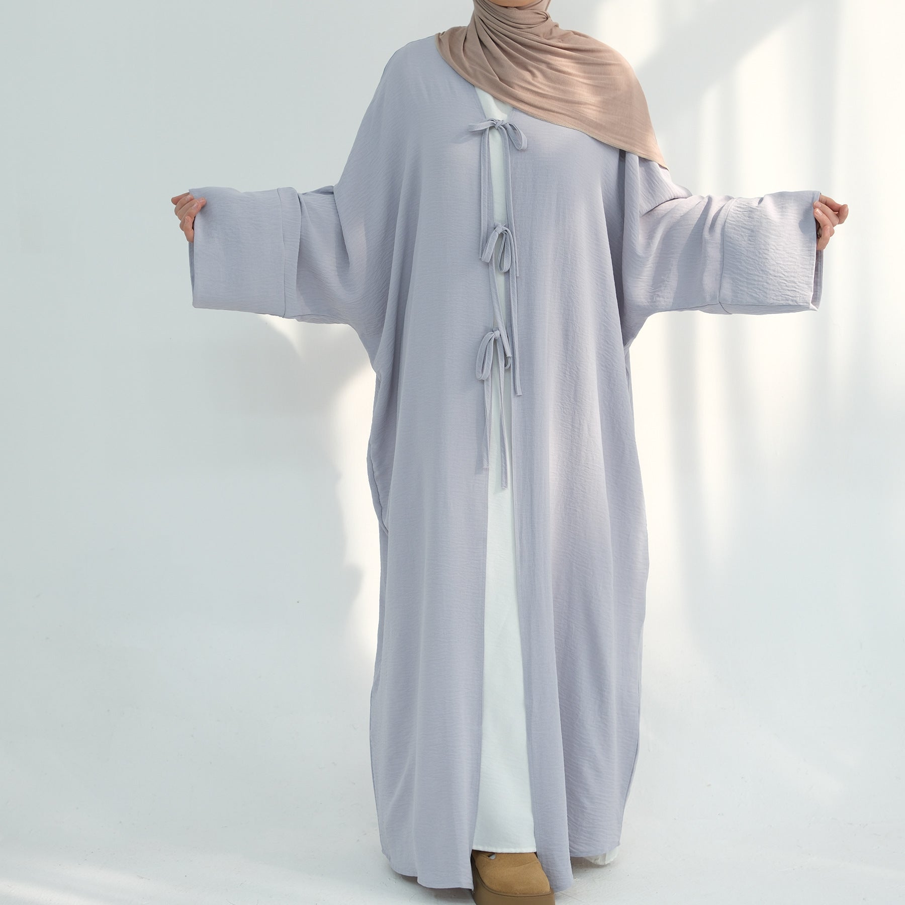 LR883  Tie-Waist Open-Front Polyester Dress
