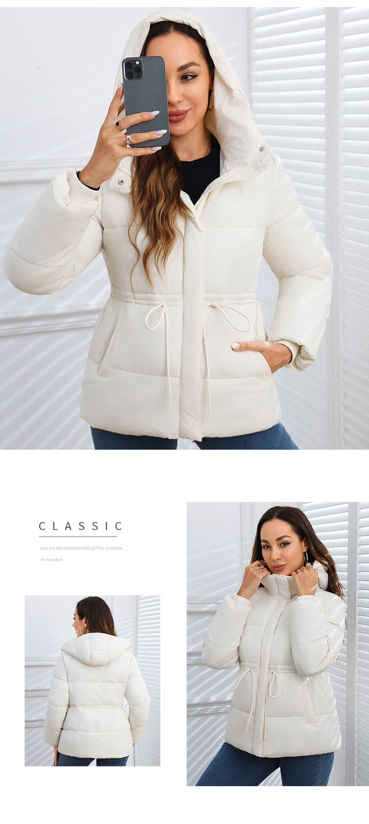 WAN827  Women's Petite Slim Winter Hooded Cotton-Padded Jacket