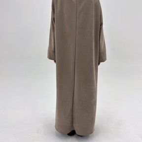 LR891  Fall & Winter Suede Fabric Open Abaya — Open Abaya Only