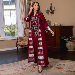 AB052 embroidery stripe muslim abaya