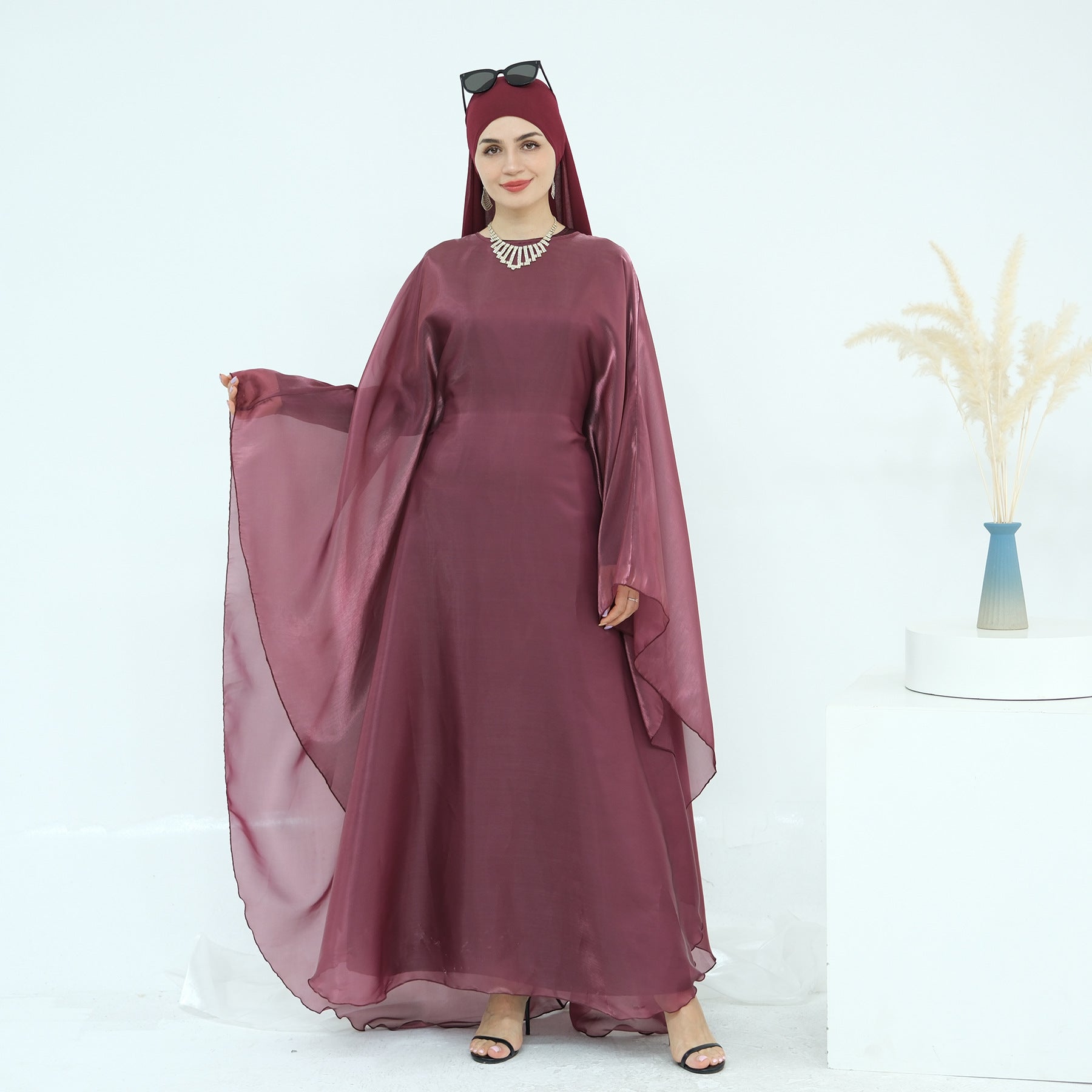 LR943+LR944  Plain elegant dress + inner + hijab set