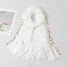 SW141  Plain Chiffon Rose Embroidered Hijab
