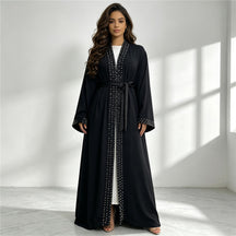 1838 vestido tipo cárdigan abaya musulmán con cuentas de uñas liso