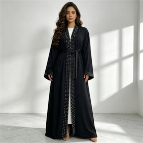 1838 vestido tipo cárdigan abaya musulmán con cuentas de uñas liso