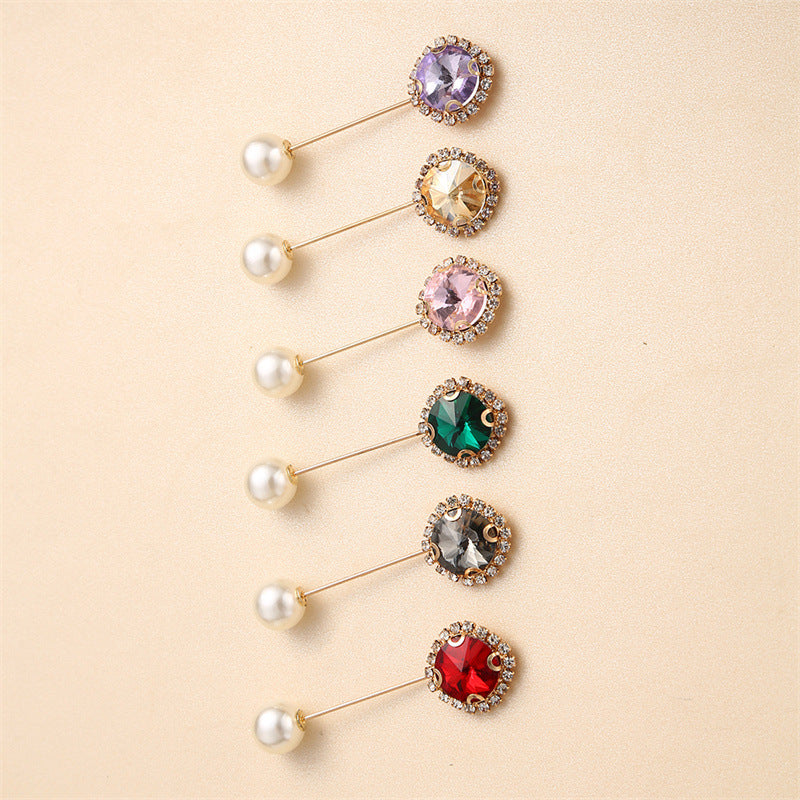 55646  Crystal Brooch with Colorful Zircon Gemstones, Long Pin