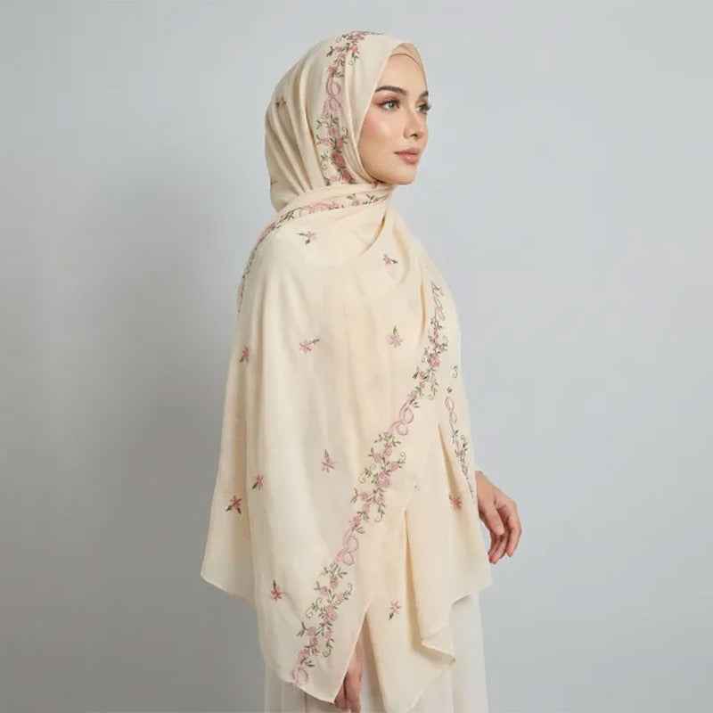 VE122 Embroidered Chiffon Hijab