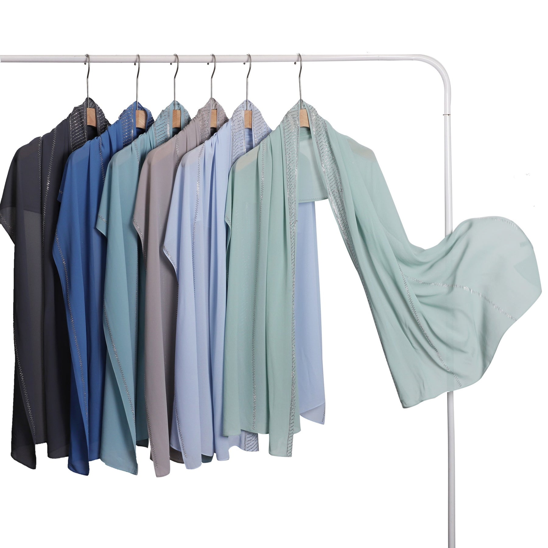 YZ324  Plain Pearl Chiffon Hijab with Rhinestones